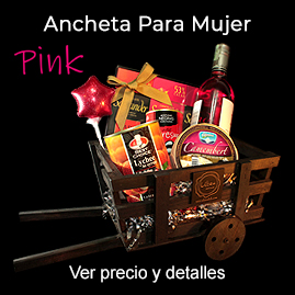 Ancheta personalizada para mujer con vino, chocolates y detalles gourmet en Bogotá
